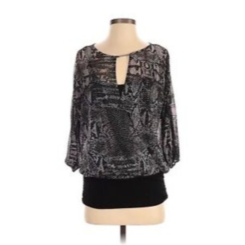GUC Jennifer Lopez Women Gray Short Sleeve Top Large 3/4 Sleeves Work Business
